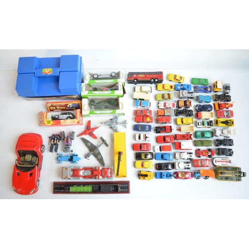 95 - Collection of mostly unboxed playworn model vehicles and a Matchbox carry case with vehicles, all A/... 