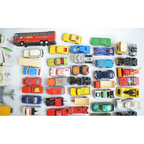 95 - Collection of mostly unboxed playworn model vehicles and a Matchbox carry case with vehicles, all A/... 