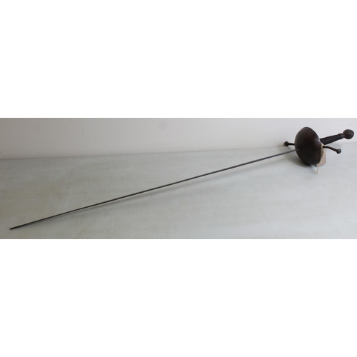 301 - Spanish-style cup rapier with spiral patterned pommel. Blade L82cm, cross guard W26cm