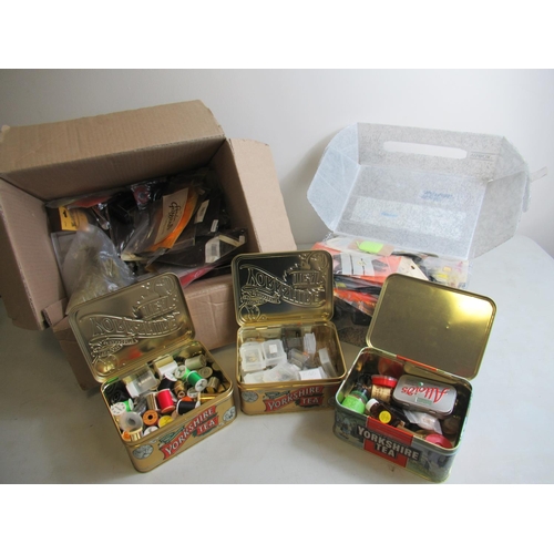 414 - Large assortment of fly fishing fly-tying materials and equipment, including a vice, various types o... 