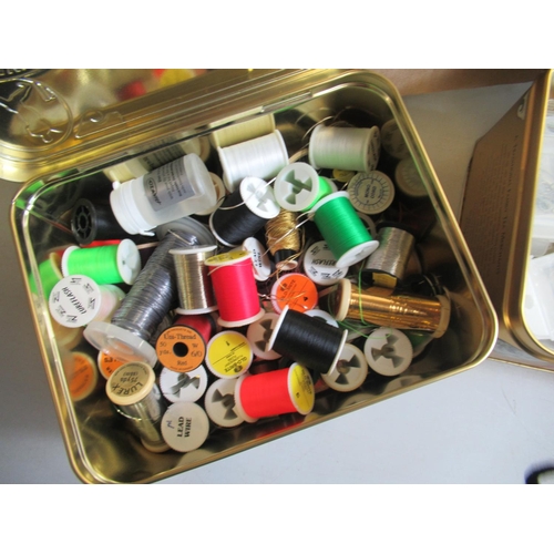 414 - Large assortment of fly fishing fly-tying materials and equipment, including a vice, various types o... 