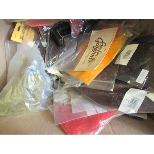 414 - Large assortment of fly fishing fly-tying materials and equipment, including a vice, various types o... 