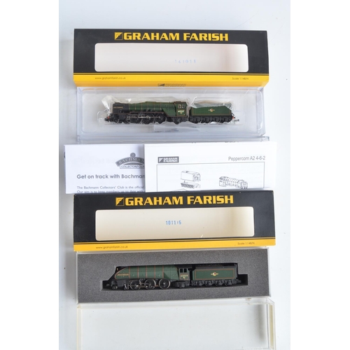 100 - Two N gauge electric steam locomotive models from Graham Farish (By Bachmann), both BR green late cr... 