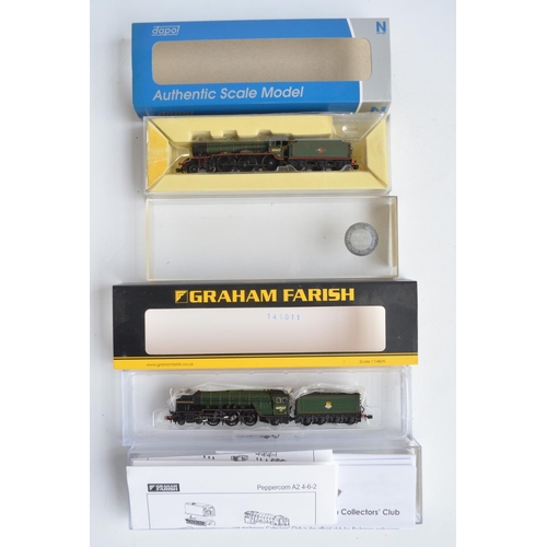 101 - Two N gauge electric steam locomotive models to include a Dapol ND-079C BR green late crest Class B1... 