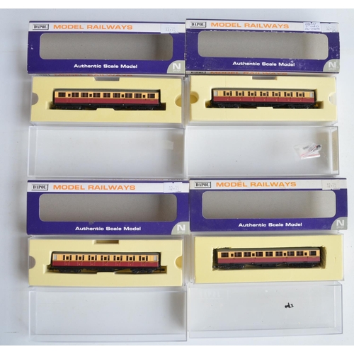 105 - Thirteen N gauge BR carmine/crimson and cream passenger coaches from Dapol plus Graham Farish 374802... 