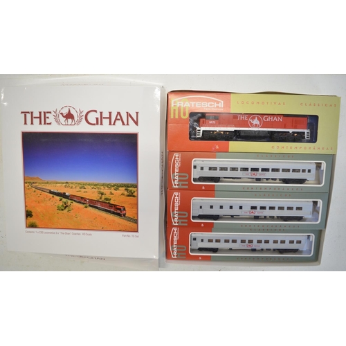 98 - Boxed Frateschi HO gauge 'The Ghan' electric diesel locomotive model with 3 passenger coaches, model... 