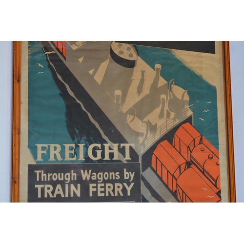 123 - Attractive framed vintage British Rail (East) advertising poster for freight services on train ferry... 