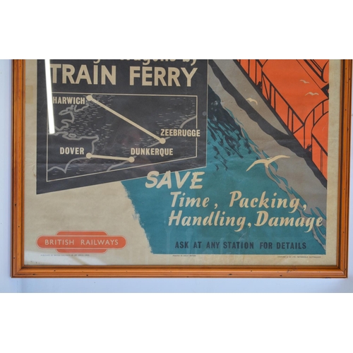 123 - Attractive framed vintage British Rail (East) advertising poster for freight services on train ferry... 