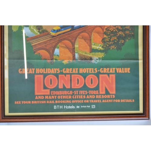 124 - Attractive framed British Rail advertising poster, 1980/1981 featuring InterCity 125 HST against sce... 