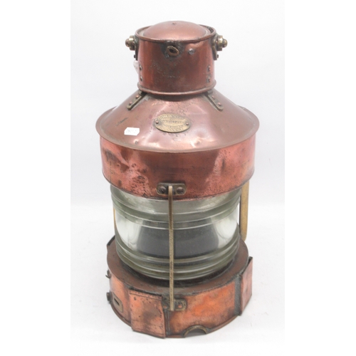 223A - Telford, Grier & Mackay Ltd., Glasgow, copper mast head light, brass straps bearing embossed manufac... 