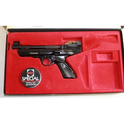 439 - Webley & Scott The Hurricane Air Pistol in original box, .22 over-lever air pistol, with opened Webl... 