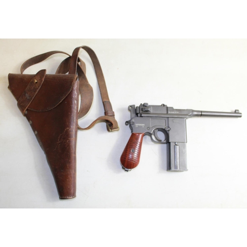 442 - Waffenfabrik C96 .177 broom handle Mauser Co2 canister pistol with leather holster