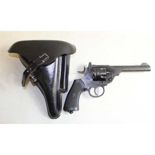 443 - Webley Mark VI Co2 .177 air pistol with leather holster