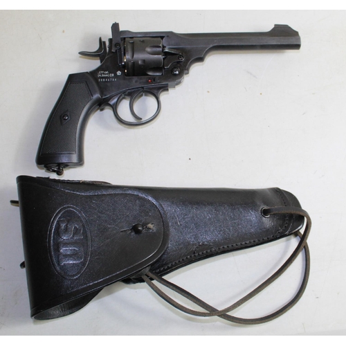 445 - Webley Mark VI Co2 .177 air pistol with leather holster