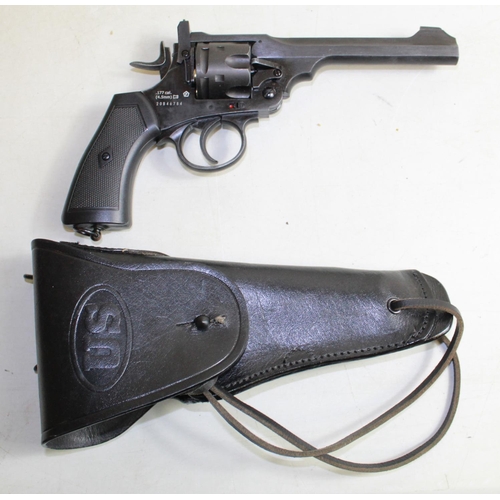 445 - Webley Mark VI Co2 .177 air pistol with leather holster