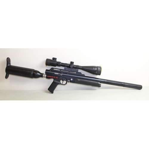 453 - Logan Sweet-16 .22 Co2 powered air rifle, with original bag and spare canister, (both canisters empt... 