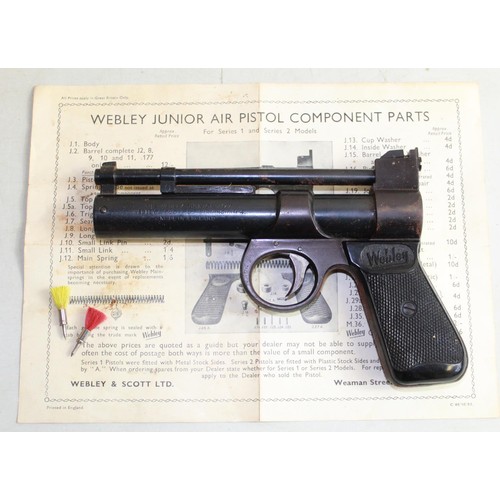 438 - Vintage Webley air pistol 'Junior' .177 over-lever air pistol, in original box, with darts and Compo... 