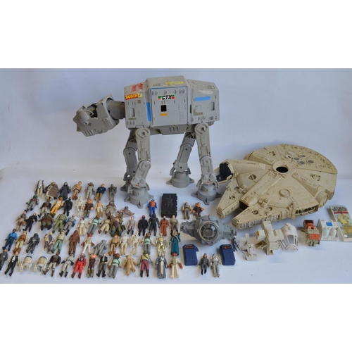 96A - Collection of mostly Star Wars action figures and models to include an AT-AT, Millennium Falcon etc.... 