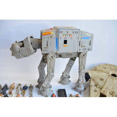 96A - Collection of mostly Star Wars action figures and models to include an AT-AT, Millennium Falcon etc.... 