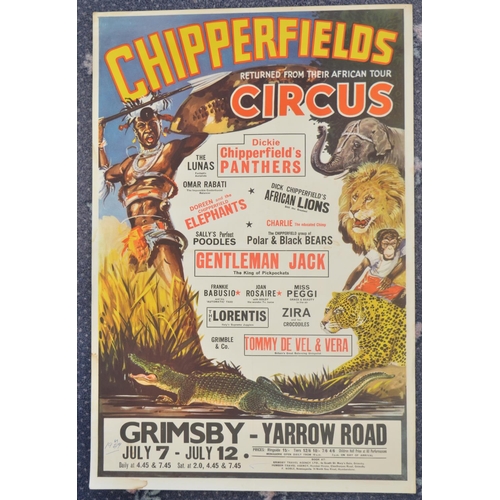 466 - Vintage Chipperfield's Circus event advertising poster (no printers name) 'Returned From Their Afric... 