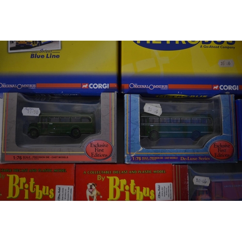 11 - Sixteen boxed 1/76 scale diecast bus and truck models/model sets from Corgi, EFE and Britbus to incl... 