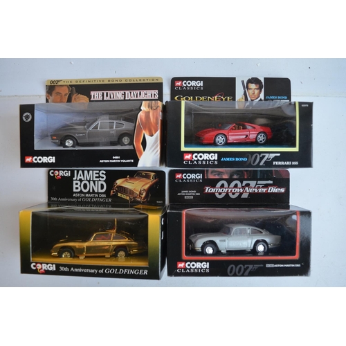 15 - Eight boxed James Bond cars from Corgi to include 96445 30th anniversary gold coloured Aston Martin ... 