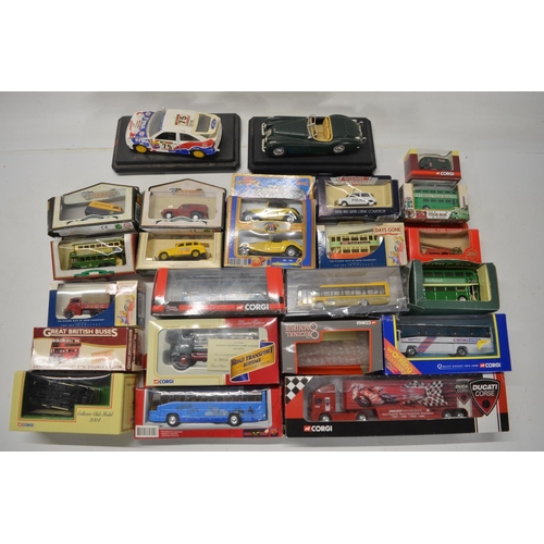 23 - Mixed collection of diecast model vehicles from Burago, Corgi, an Original Classics Bedford OB coach... 