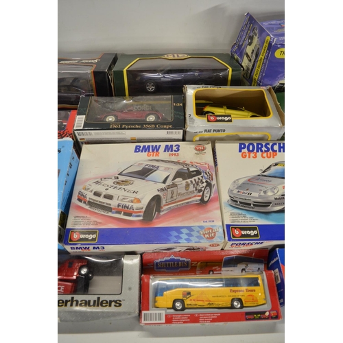 23 - Mixed collection of diecast model vehicles from Burago, Corgi, an Original Classics Bedford OB coach... 