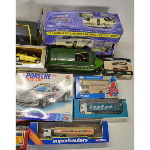 23 - Mixed collection of diecast model vehicles from Burago, Corgi, an Original Classics Bedford OB coach... 