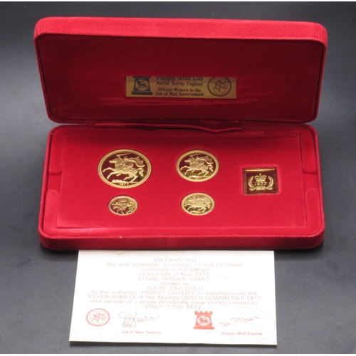 29 - Pobjoy Mint - 1977 22ct Gold set cont. £5, £2, Sovereign and Half-Sovereign, Limited Edition of 1250... 