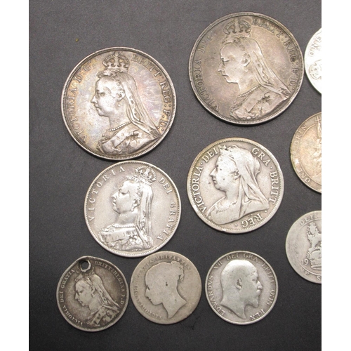 42 - Collection of Pre-1920 GB silver content coins to inc. 1889 Crown, 1891 Crown, 1889 Half-Crown and a... 