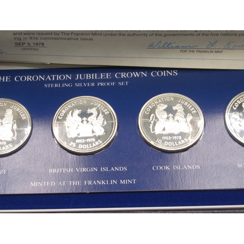 76 - Franklin Mint - The Coronation Jubilee Crown Coins Proof Set, comprising 5 Sterling Silver Proof coi... 