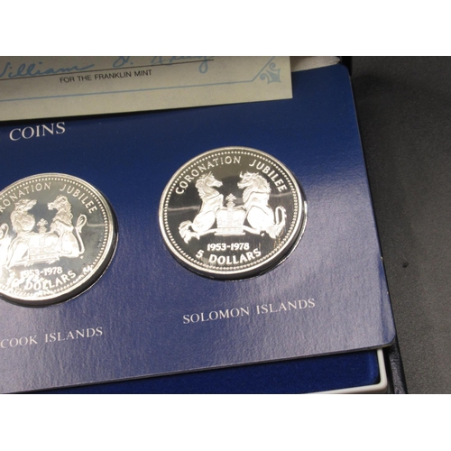 76 - Franklin Mint - The Coronation Jubilee Crown Coins Proof Set, comprising 5 Sterling Silver Proof coi... 