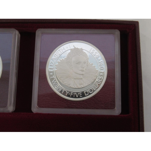 78 - The Cayman Islands silver queens collection 1977, a cased set of 6 sterling silver coins, some tarni... 