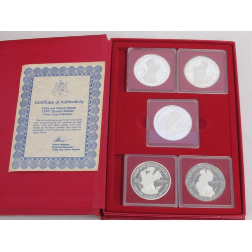 80 - The Turks and Caicos Islands Queen Beasts Silver Collection, Issued to Commemorate the 25th Annivers... 