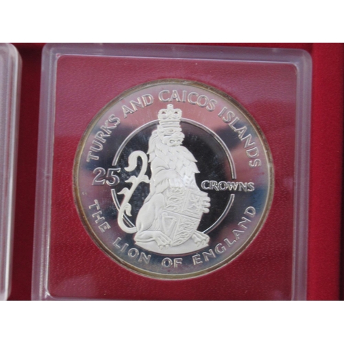 80 - The Turks and Caicos Islands Queen Beasts Silver Collection, Issued to Commemorate the 25th Annivers... 