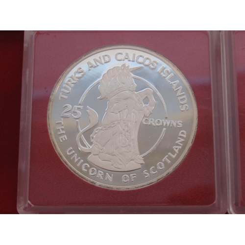 80 - The Turks and Caicos Islands Queen Beasts Silver Collection, Issued to Commemorate the 25th Annivers... 