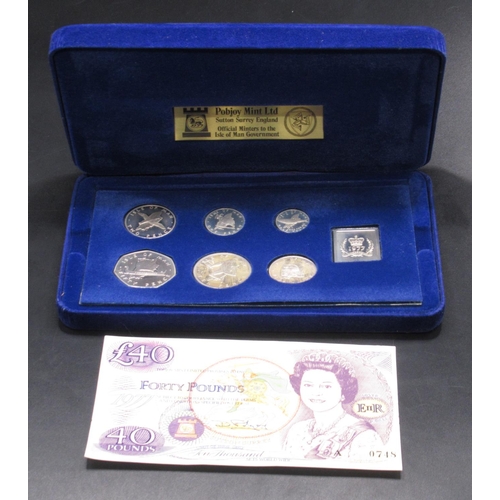 85 - Pobjoy Mint - Isle of Man 1977 Legal Tender Solid Silver Proof Set, with £40 Certificate of Issue 'n... 