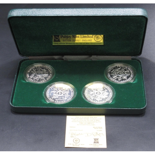 86 - Pobjoy Mint - Isle of Man 1980 Olympics .925 Silver Proof Crown set, comprising 4 Crowns in original... 