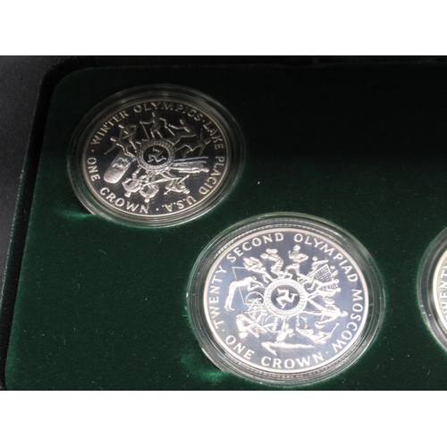 86 - Pobjoy Mint - Isle of Man 1980 Olympics .925 Silver Proof Crown set, comprising 4 Crowns in original... 