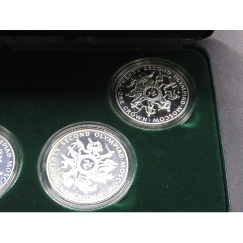 86 - Pobjoy Mint - Isle of Man 1980 Olympics .925 Silver Proof Crown set, comprising 4 Crowns in original... 