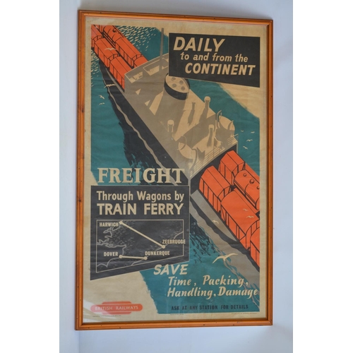 1173 - Attractive framed vintage British Rail (East) advertising poster for freight services on train ferry... 