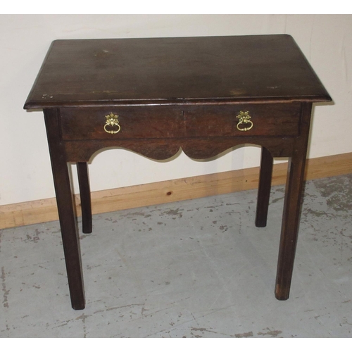 1307 - Georgian oak single drawer side table, on chamfered square legs, W77cm D51cm H70cm