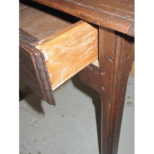 1307 - Georgian oak single drawer side table, on chamfered square legs, W77cm D51cm H70cm