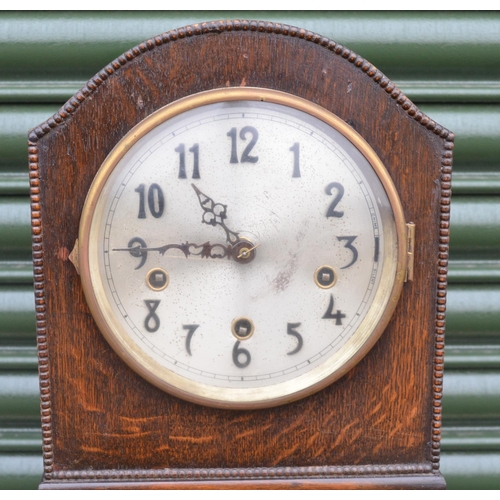 1318 - 20th century small Enfield oak longcase clock, three train quarter chiming movement, H130cm