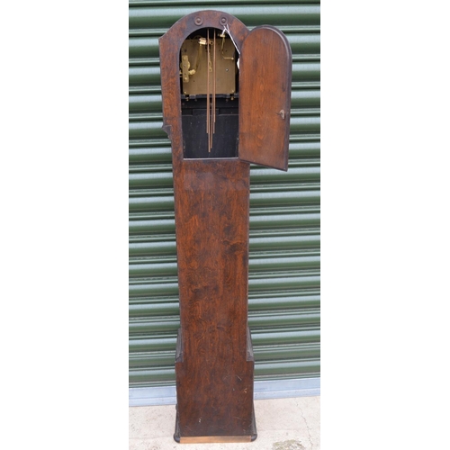 1318 - 20th century small Enfield oak longcase clock, three train quarter chiming movement, H130cm