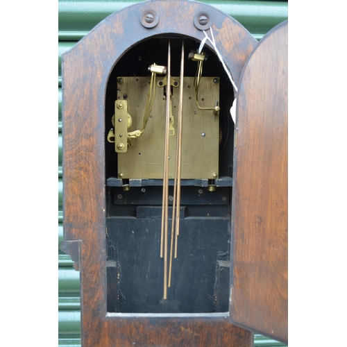 1318 - 20th century small Enfield oak longcase clock, three train quarter chiming movement, H130cm