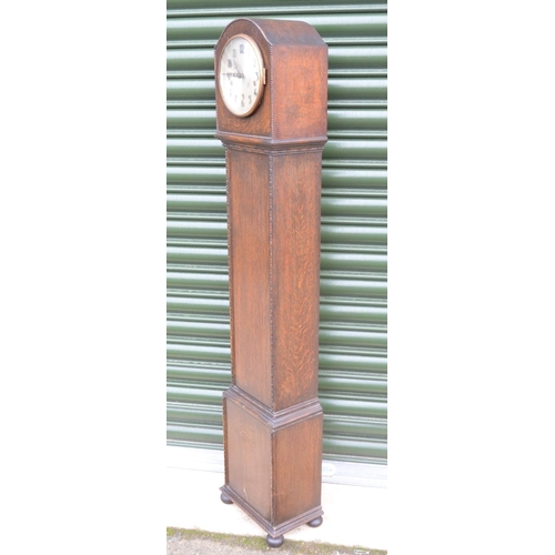 1318 - 20th century small Enfield oak longcase clock, three train quarter chiming movement, H130cm