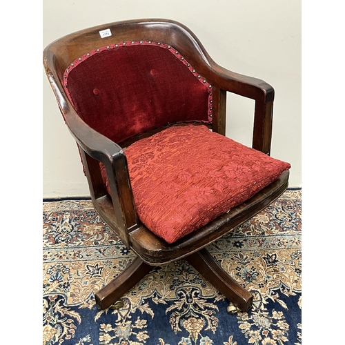 1324 - Early 20th Century mahogany adjustable office chair, solid seat and upholstered back with matched lo... 