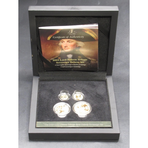 28 - Hattons of London - 2023 Lord Nelson Tribute Sovereign Deluxe Set 066/249, comprising Sovereign, Hal... 